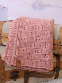 Baby Blanket Knitted Blanket Warm Maternity Outing Square Holes - Màu hồng gỉ - Xem 1