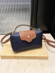 Women's Fabric Nylon Mini Minimalist Crossbody Bag, Magnetic Dumpling Shaped Design, Casual Cute Fashion Handbag - Navy Blue - View 9