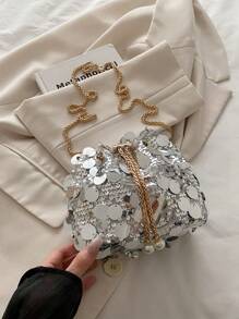Fashionable Niche Sequin Chain Bag For Women In The Summer Of 2025, New Bucket Bag, Crossbody Bag, Fashionable And Personalized Shoulder Bag
