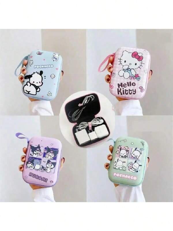 Limited Edition Sanrio Hello Kitty & Kuromi Cute Cartoon EVA Storage Bag - Portable Cable Organizer, Charger Carry Case, Earphone & USB Drive Storage Pouch With Handle And Zipper