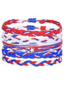Set de 5 pulseras de cordón encerado impermeable, pulseras de amistad hechas a mano trenzadas con estrella de cinco puntas, para el Día de la Independencia y la playa