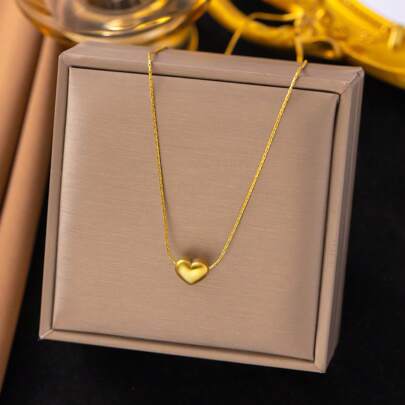 Biokia 1pc Fashionable Heart Design Pendant Necklace, Simple Style, Suitable For Women