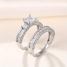 Set de 2 anillos con forma cuadrada, anillos clásicos de moda para mujer, adecuados como regalo de cumpleaños, regalo festivo, regalo de lujo para la novia, para fiestas y uso diario