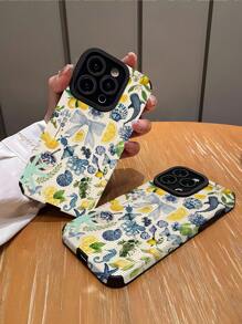 1 pieza Funda de teléfono clásica anti-caída con patrón floral vintage de limón y océano, compatible con Apple y 16/16PLUS/18PRO/21PROMAX