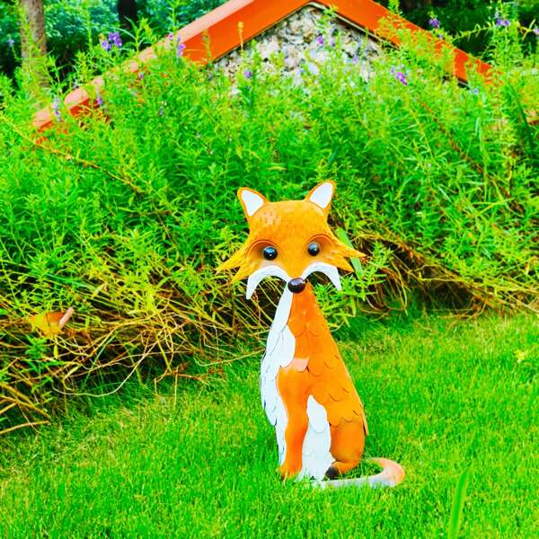 1pc Hand-Crafted Metal Fox Sculpture - Rust-Resistant Iron Art, Home, Garden And Yard Decor, Metal Garden Art Sculpture, Iron Vintage Decor