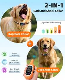 2-In-1 Dog Shock Collar And Bark Collar For Dogs – 3300FT Dog Training Collar With Remote, IP67 Waterproof E Collar With Anti-Bark/Beep/Vibration/Shock Modes For Small Medium Large Dog(5-120Lbs) - Orange - View 2