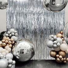 3 piezas Cortinas de flecos de aluminio metalizado, telón de fondo plateado y dorado para fotomatón de fiesta, cumpleaños, boda, compromiso, despedida de soltera, homecoming, Acción de Gracias, decoración navideña