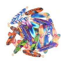 8pcs Mixed Bohemian Style Feather & Dye-Print Metal Small Pendants For Women's Bracelet, Earring, Necklace, Dream Catcher, Keychain