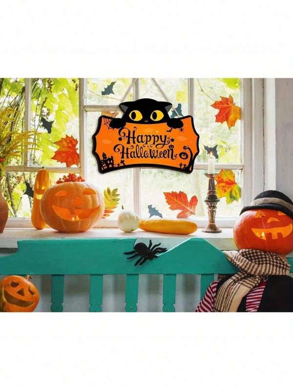 1pc 2D Popular Halloween Wooden Bat Design Door Hanger, Creative Holiday Home Decoration For Party, Halloween, Home Decor