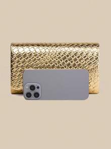 1 件编织纹理 PU 材质手拿包，带有优雅的金属装饰，适合手提、手提包、单肩包和斜挎包，可用于婚礼、派对、舞会、宴会和其他场合