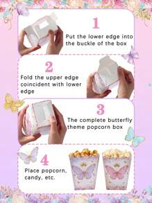20pcs Purple Butterfly Popcorn Box Food Box, Kitchen Supplies Disposable Food Tray, French Fries Box, Popcorn Cups, Purple Butterfly Birthday Party Gift Packaging Box Candy Bag Popcorn Buckets Treat Boxes Containers, Gift Packaging Decoration Bakery Bread Boxes, Party Favor, Birthday Gift, Gift Box, Wedding Box