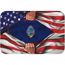 America USA American And Hondurans Honduras Flag , 24"X16" Doormats 30"X18" Non Slip Rubber Backing Welcome Doormats Dirt Resist Machine Washable Floor Mat Water-Absorbent Oil Absorption Quick-Dry Rug For Kitchen Dining Bedroom Bathroom Front Door Mats - America Usa American and Guam Flag - View 3