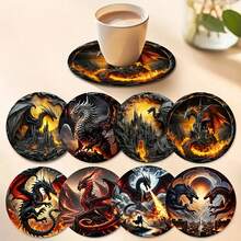 8pcs/Set Vintage Dragon Shaped Wooden Coasters, Heat Resistant Decorative Coffee & Tea Cup Mat, Perfect Gift For Home, Restaurant, Housewarming, Parents & Friends, 200 Sets/1600pcs - Multicolor - View 1