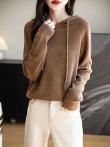 Women's Crew Neck Merino Wool T Shirt Fall Classic Vintage Cable Warm Long Sleeve Knit Hoodies