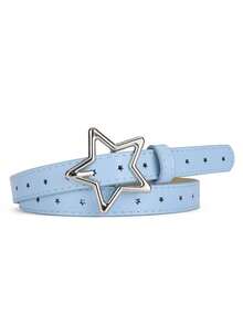 1 pieza Cinturón con hebilla de aleación con diseño de pentágono, cinturón de vestir y vaqueros de piel con agujeros múltiples y diseño versátil y minimalista de estrella - Unitalla - Ver 4