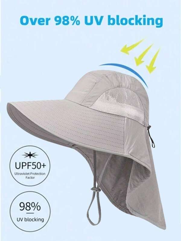 1pc Waterproof Quick Dry Wide Brim Sun Hat, Men's Breathable Hiking Sun Protection Neck Flap Fishing Cap For Summer