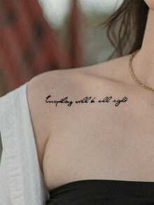 1pc Black English Phrase Fashion Tattoo Sticker, Waterproof And Sweatproof, Suitable For Individuals - Black - View 3