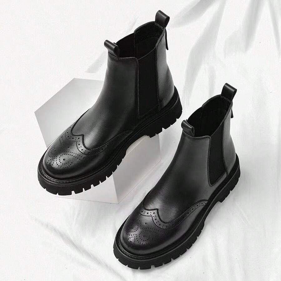 Men's High-Top Boots, Motorcycle Boots, Chelsea Boots, Straight-Tube Ankle Boots, Mid-Calf Casual Slip-On Brogues, Fashion Shoes - Black - View 1