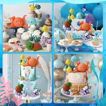 9pcs Ocean Themed Cake Decorations, Marine Animal Cake Toppers, Includes Cake Balls For Boys, Girls, Baby Shower, Birthday Party, Suitable For Ocean, Mermaid, Beach Themed Celebrations