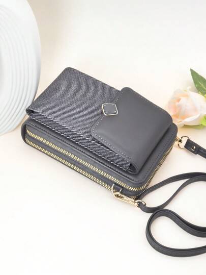 Women's Straw Crossbody Bag With Colorblock PU Fashionable Zipper Wallet Pouch For Phone & Cards Delicate Hardware Lightweight & Shoulder Carry For Women Wallet Purse Wallet