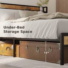 Queen Bed Frame With Storage Headboard Camas Queen Size Metal Platform Bed Hold 1000 Lbs Dark Gray - darkgray - View 5