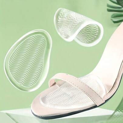 2 pares de palmilhas femininas transparentes de silicone antiderrapantes para sandálias e sapatos de salto alto de verão - amortecimento antiatrito na parte frontal do pé, palmilha de tamanho médio com textura ondulada para melhor aderência, ideal para sandálias de salto alto.