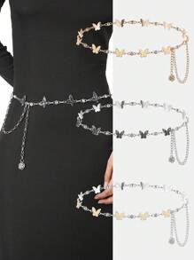 1pc Women's Metallic Silver Waist Chain, Fashionable Retro Bohemian Dress Decoration Belt Fall, Autumn, Halloween