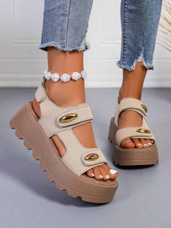 Summer New Women Thick Sole Hook And Loop Sandals, Versatile Fashion Casual Sport Sandals