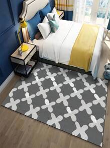 1pc Luxurious Retro Pattern Print Carpet, 1100g High-Density Faux Cashmere + TPR Washable Bottom, 0.6cm Thick, Classic Vintage Minimalist Elements, Soft Plush Area Rug, Suitable For Outdoor, Entrance, Living Room, Bedroom, Laundry Room, Bathroom, Machine Washable All-Season Large Size Mat, Home Decor
