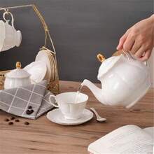 Fanquare 15 Pieces Simple White English Ceramic Tea SetsTea Pot Bone China Cups Without Metal Holder Matching Spoons Afternoon Tea Set Service Coffee Set - White - View 2