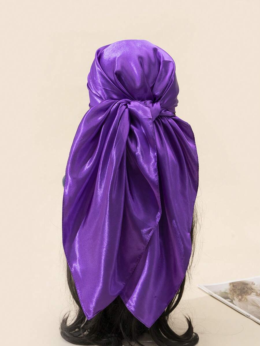 1pc 90cm Solid Color Twill Square Scarf, Suitable For Daily Wear For Dress,Beach,Holiday,Accessories,Travel Essential - Purple - View 1