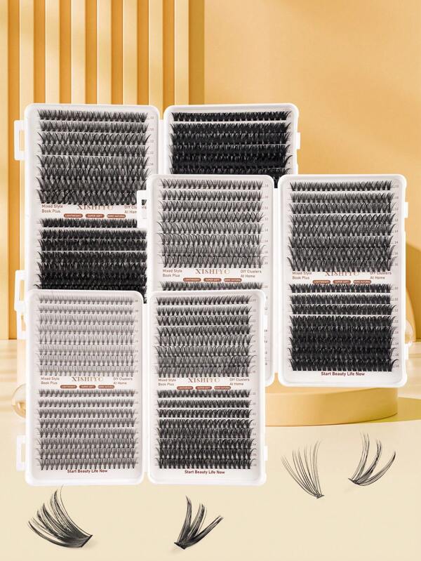 640 Cluster Individual Eyelash Book Large Volume 10D+20D+30D+40D+50D+60D+80D+100D 10-16Mm Mixed Length Cluster Eyelash Lengthening Thickening Fluffing Eyelash Beginners DIY Eyelash Extensions Kit At Home Self Wearing Segmented Eyelash Long Lasting Eyelash Bundle Eyelashes