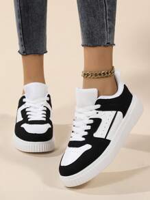 女士休闲鞋、时尚运动鞋、街头风格白色鞋子、轻便滑板鞋 - 黑與白 - 查看 2