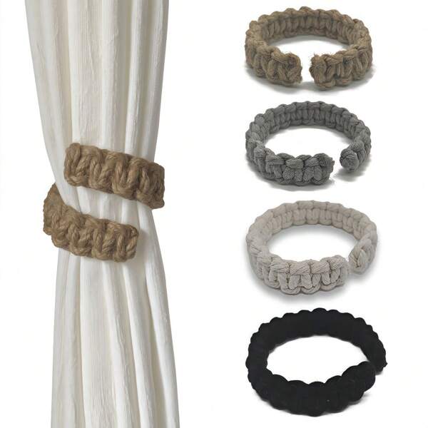 2 szt./4 szt. Styl boho, pleciony krawat do zasłon, krawat do zasłon w stylu wiejskim, uchwyt na zasłony, szorstki len, elegancki, lekki uchwyt na zasłony do dekoracji domu, sypialni, biura, codzienna dekoracja świąteczna