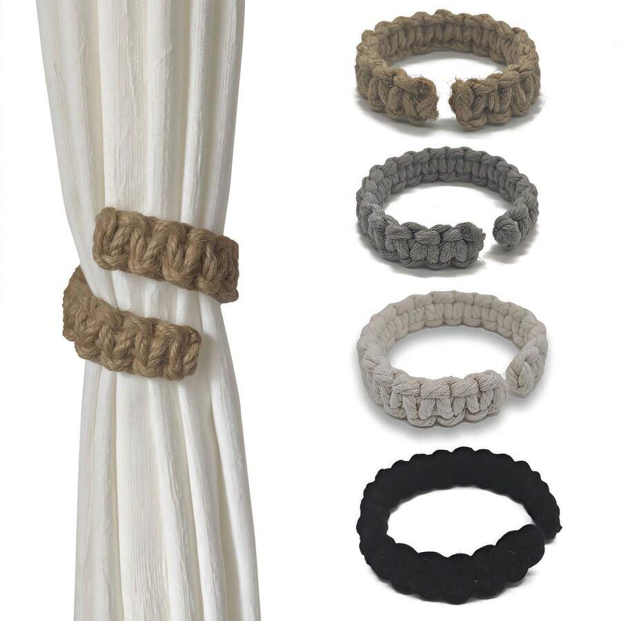 2 chiếc/4 chiếc Phong cách Bohemian, Dây buộc rèm bện, Dây buộc rèm phong cách đồng quê trang trại, Giá treo rèm, Giá treo rèm nhẹ thanh lịch bằng vải lanh thô cho trang trí nhà ngoài trời, phòng ngủ, văn phòng, trang trí ngày lễ hàng ngày - Nhiều màu - Xem 1