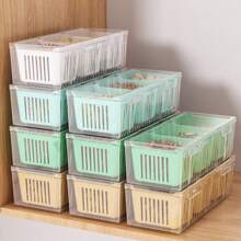 4pcs Mixed Set Drain Storage Containers (3 Drain Boxes + 1 Large Box) With Lids, Stackable Kitchen Fridge Organization Boxes, 3-Compartment For Fruits, Vegetables, Food
