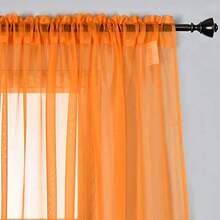2 Panels Solid Color Orange Sheer Curtains Elegant Rod Pocket Window Voile Panels Drapes For Bedroom Living Room (52X95 Inches) - 亮橙色 - 查看 5