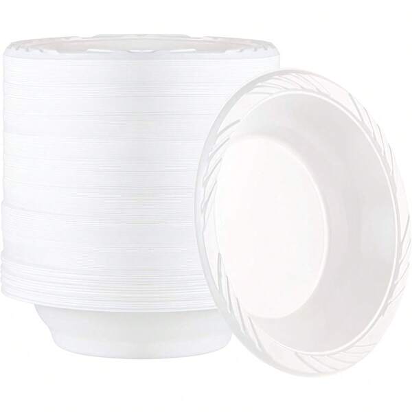 20/30pcs Disposable Plastic Bowls, 25cm/9.84 Inch White Plastic Large Soup/Salad Bowls, Classic Modern Style, Suitable For Wedding Birthday Party, Picnic, Banquet And Daily Use