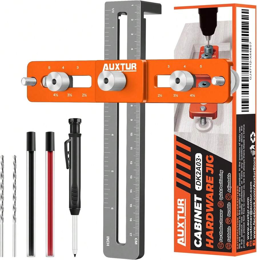 Cabinet Hardware Jig With Deep Hole Pencil, Adjustable Cabinet Handle Template Tool With Alignment Hole, Punch Locator Drill Guide For Knobs,Handles And Pulls, Drawer Cabinet Installation - Multicolor - View 1