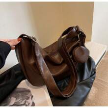 2025 Retro Solid Color Splicing Leather Shoulder Bag Women Korean Fashion Lady Dumpling Crossbody Bag Handbags And Purses