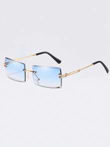 1pc Metal Frameless Rectangular Fashion Gradient Fashion Glasses, Suitable For Outdoor Travel Rectangular Shape Shades - Shuanglan - View 6