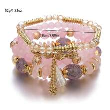 4pcs/Set Women's Assorted Bohemian Multilayer Bracelet With Imitation Crystal & Beaded Heart Charms, Versatile Fashion Jewelry Accessories For Summer