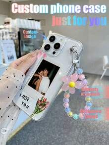 1pc Customizable Transparent TPU Bow & Flower Phone Case, Shockproof Phone Cover + 1pc Pink Floral Beaded Bracelet, Suitable For Anniversary, Valentine's Day, Birthday, Wedding, Mother's Day, Father's Day, Best Friend, Gift For Mom/Dad - Clear - View 2