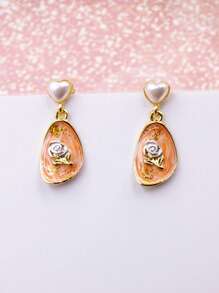 1 Pair Luxury Metal Oil-Drop Flower Shaped Earrings
