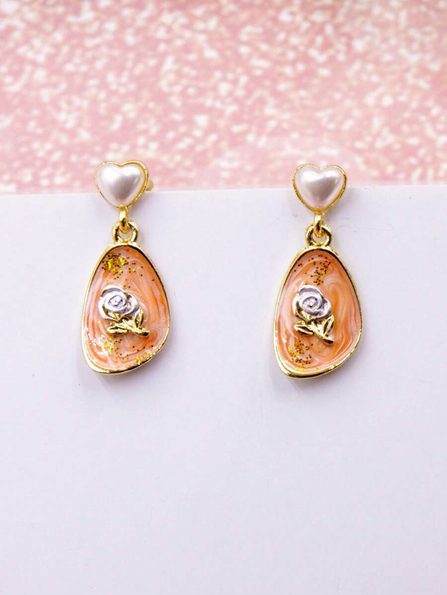 1 Pair Luxury Metal Oil-Drop Flower Shaped Earrings