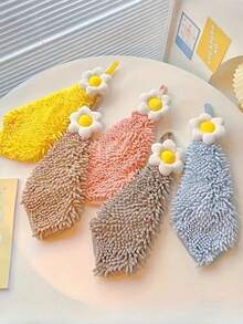 1/3 件超强吸水珊瑚绒厨房巾 - 可爱花朵图案，柔软可重复使用，用于手部和表面清洁，包含 OPP 袋，适合家庭使用，装饰毛巾吸水毛巾适用于浴室厨房装饰洗碗布厨房巾