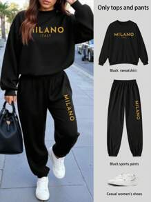Milano Women's Casual Sports Sweatshirt Suit Two-Piece Set Autumn And Winter