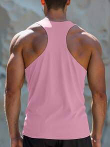 Muscular Men's Gym Sports Tank Top Y-Back Tank - Pink - View 7