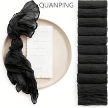 48pcs/Set Cheese Cloth Napkins, 20*20 Inch Crinkled Gauze Dinner Napkins, Bohemian Style, Suitable For Wedding, Party, Banquet, Halloween, Thanksgiving, Christmas (Black) - Multicolor - View 3