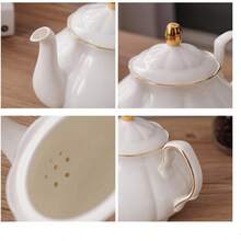 Fanquare 15 Pieces Simple White English Ceramic Tea SetsTea Pot Bone China Cups Without Metal Holder Matching Spoons Afternoon Tea Set Service Coffee Set - White - View 3